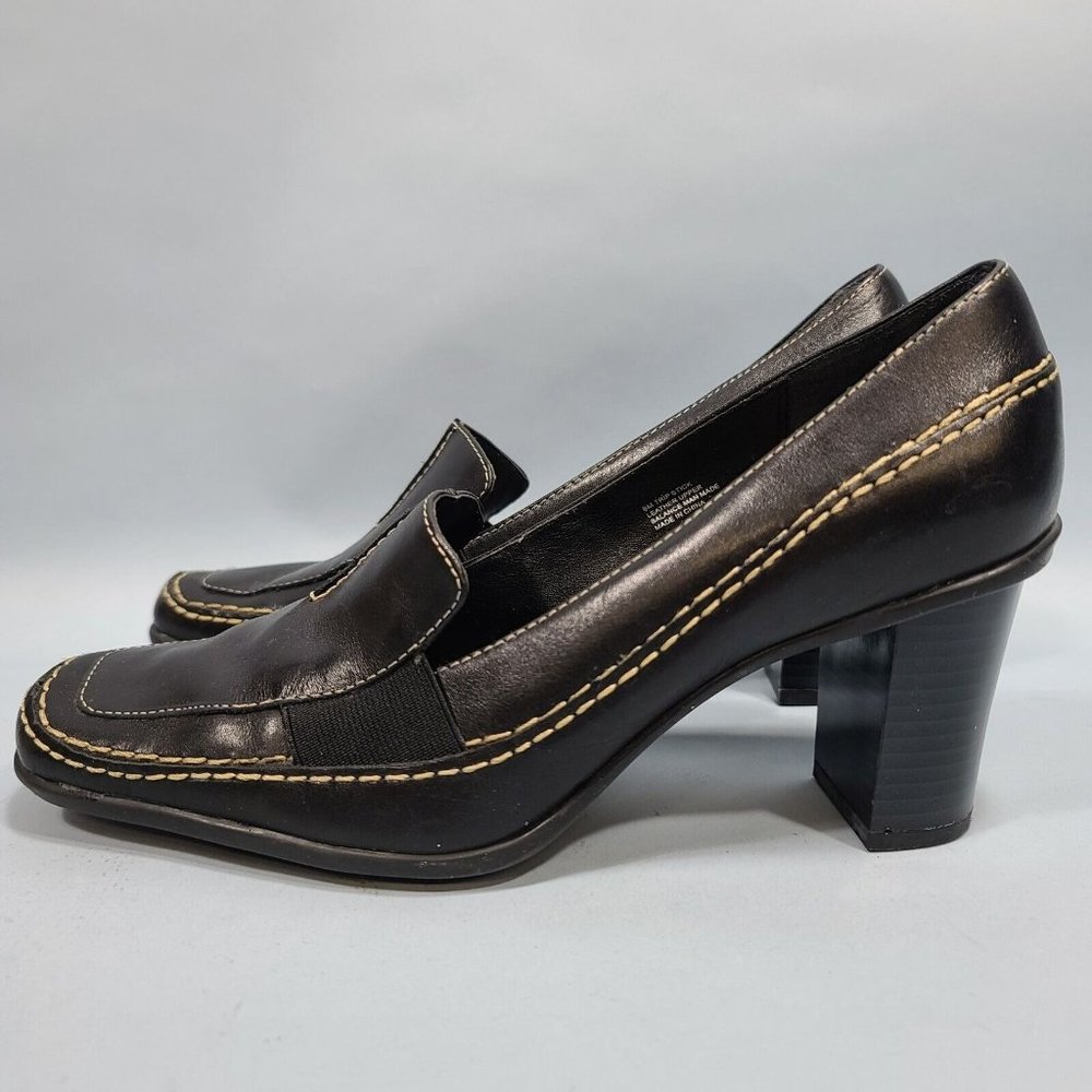 What's What By Aerosoles Trip Stick Women’s Slip On Black Leather Heels Size 8M